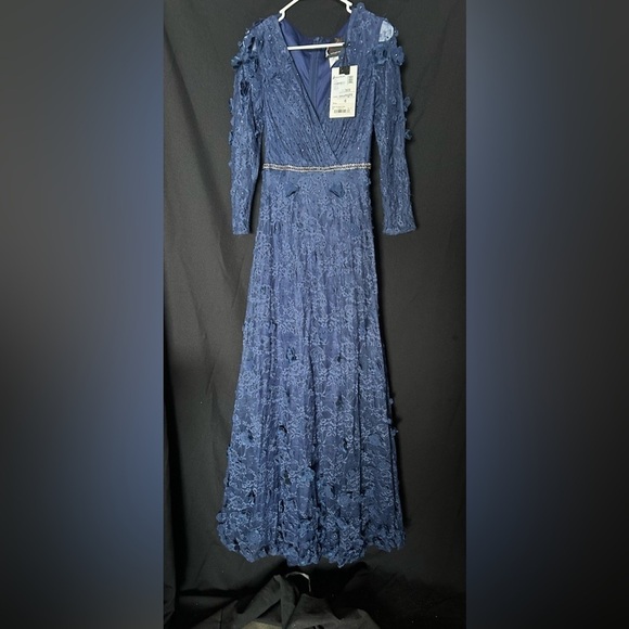 Mac Duggal 67503 NWT Floral A-line Evening Dress in Navy Blue - Picture 4 of 8